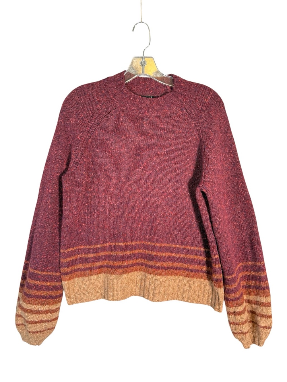 Smartwool Merino Wool Blend Crew Neck Sweater Maroon Oat Striped Cozy Lodge L
